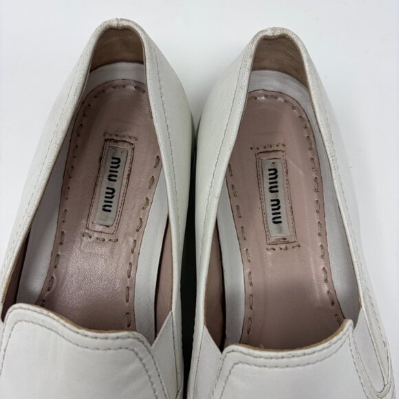 Miu Miu Metal Cap Toe Slip-On Sneakers Womens 38 1/2 - 8.5 US White Leather - Picture 8 of 13